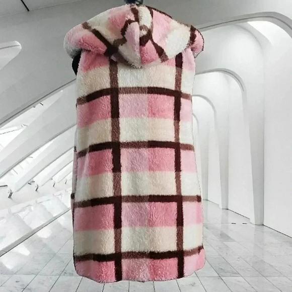 Soft Cozy Sherpa Teddy Ski Travel Plaid Hoodie Vest Small - Picture 4 of 6